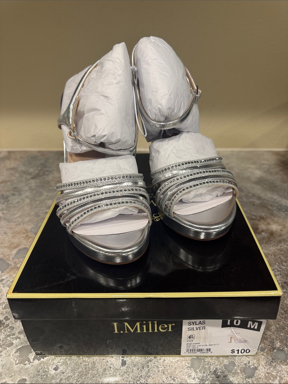 I.Miller Sylas Silver Crystal-Embellished Platform Heels